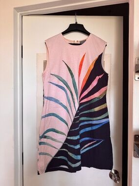 Conditions Apply Tropical Palm Print Linen Blend Shift Dress Size Large